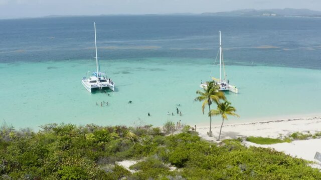 Yacht's with Tourists on Tropical Puerto Rico Vacation to Cayo Icacos