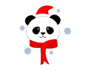 Panda wearing red scarf and christmas hat