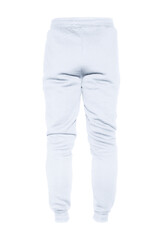 Blank training jogger pants color white on invisible mannequin template back view on white background

