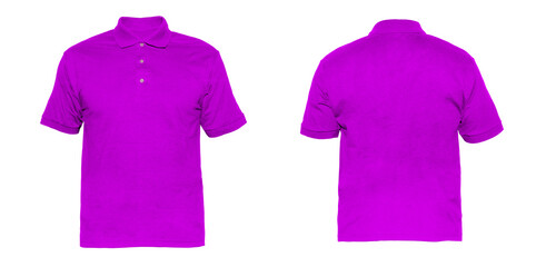 Blank Polo shirt Three-button placket color purple on invisible mannequin template front and back view on white background

