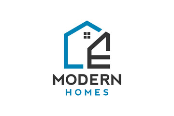 Logo design of E in vector for construction, home, real estate, building, property. Minimal awesome trendy professional logo design template.