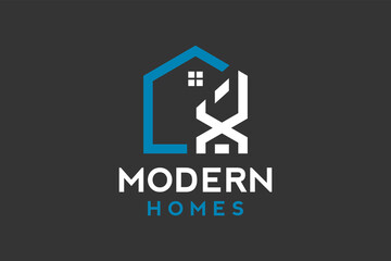 Logo design of X in vector for construction, home, real estate, building, property. Minimal awesome trendy professional logo design template.