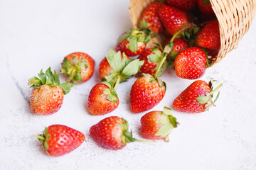 Fresh strawberries on basket and white background, Red ripe strawberry on the nature background