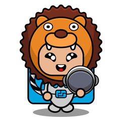 cute lion animal mascot costume character vector illustration astronaut suit