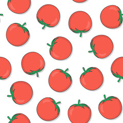 Fresh Tomato Seamless Pattern On A White Background. Tomatoes Theme Illustration