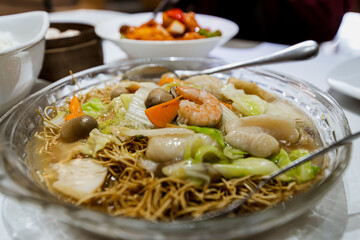 Popular chinese food seafood fired noodle