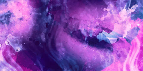 Colorful watercolor ombre leaks and splashes texture on white watercolor paper background. Natural organic shapes and design. Violet watercolor ombre leaks and splashes texture on white watercolor bg.