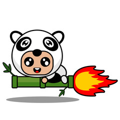 vector illustration of cartoon character mascot costume animal cute panda rocket bambo