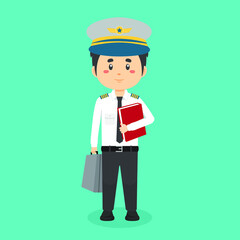 Pilot Character Standing With File and Briefcase