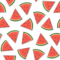 Watermelon Slice Seamless Pattern On A White Background. Slice Watermelon Theme Illustration