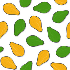 Papaya Fruit Seamless Pattern On A White Background. Fresh Papaya Theme Icon Illustration