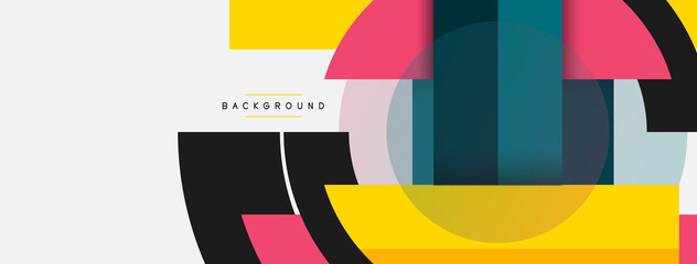 Geometric shapes composition abstract background. Circles lines and rectangles. Vector illustration for wallpaper banner background or landing page