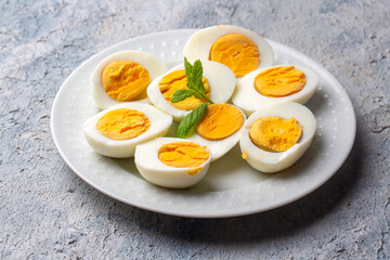Boiled sliced egg, food photo