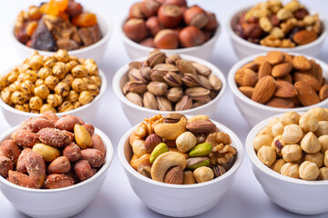Mixed nuts on a white background