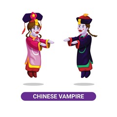 Chinese Zombie Vampire Couple. asian urban legend monster character set cartoon illustration vector