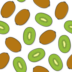 Kiwi Fruit Seamless Pattern On A White Background. Fresh Kiwi Theme Illustration