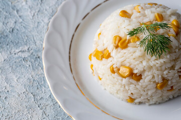 Corn rice in a rice bowl (Turkish name; misirli pilav)