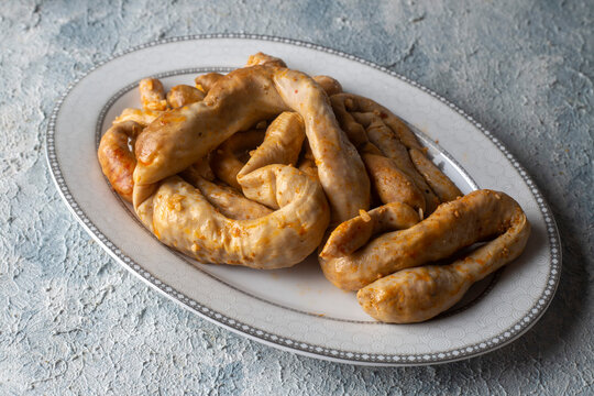 Turkish Traditional Food Rice Stuffed Intestines Tripe Mumbar - from Adana Offal Food at Local Restaurant. Organic Food. (Turkish name; mumbar)