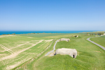 Fototapeta premium Longues-sur-Mer battery bunkers in Europe, France, Normandy, towards Arromanches, Longues sur Mer, in spring, on a sunny day.