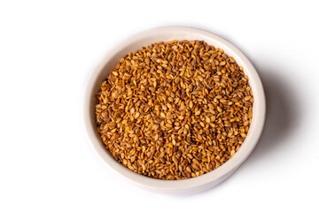Sesame seeds on the white background
