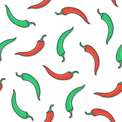 Chili Pepper Seamless Pattern On A White Background. Fresh Chili Pepper Theme Icon Illustration