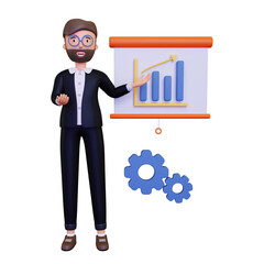 Businessman giving presentation with graph. Illustration in a simple and minimalist style. 3d concept illustration