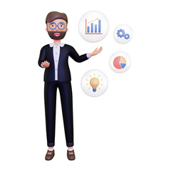 Business Management with management icon in bubble. Illustration in a simple and minimalist style. 3d concept illustration