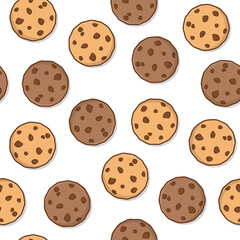 Cookies Seamless Pattern On A White Background. Tasty Cookies Pepper Theme Illustration