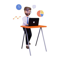 Business employee working on laptop. Illustration in a simple and minimalist style. 3d concept illustration