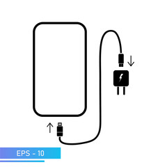 Instructions for charging a smartphone. Connection diagram of the charger to the smartphone. Vector illustration.