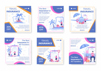 Travel Insurance Post Template Flat Design Illustration Editable of Square Background Suitable for Social media, Greeting Card and Web Internet Ads