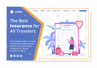 Fototapeta na wymiar Travel Insurance Landing Page Template Flat Design Illustration Editable of Square Background Suitable for Social media, Greeting Card and Web Internet Ads