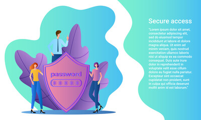 Secure access.Cybersecurity service., password and access.Secure data transfer.Poster in business style.Flat vector illustration.