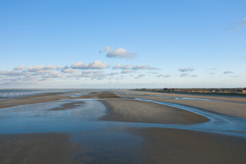 The fine sand beach of Utah Beach in Europe, France, Normandy, towards Carentan, in spring, on a sunny day.