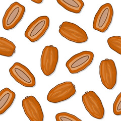 Dates Fruit Seamless Pattern On A White Background. Fresh Dates Fruit Ramadan Theme Illustration