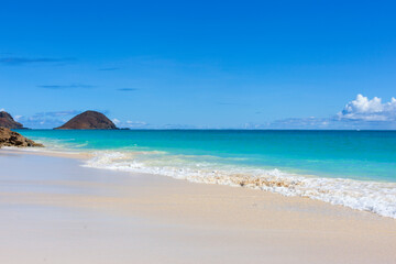 Fototapeta na wymiar einsamer, idyllischer Sandstrand auf Hawaii