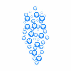 Flying red hearts on a white background. Blogging. Stream. Likes online. Social media concept.