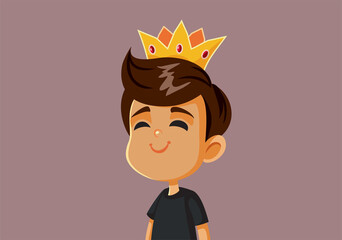 Little Boy Wearing a Crown Vector Cartoon Illustration