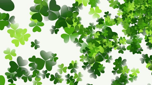 Fly green Saint Patrick shamrocks, national Ireland holidays style background