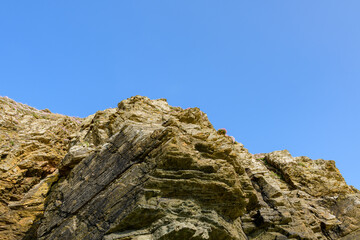 The top of the Cap de Carteret cliff in Europe, France, Normandy, Manche, spring on a sunny day.
