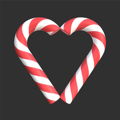3D Love Candy Cane Rendered on black  background