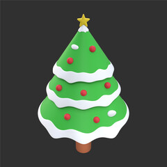 3D Christmas Pine Tree Rendered on black background