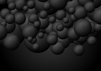 Abstract black futuristic 3d spheres geometric background. Glossy circles vector design