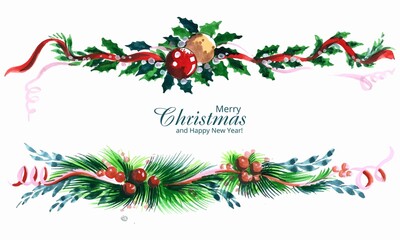 Decorated christmas wreath set holiday card background
