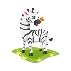 Naklejka na ściany i meble zebra with butterfly cartoon vector illustration