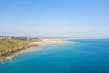 The end of Cap de Carteret and the Channel Sea in Europe, France, Normandy, Manche, in spring, on a sunny day.