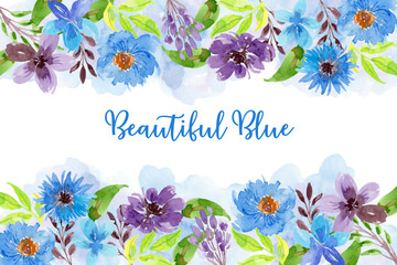 Watercolor Beautiful Blue Loose Floral Border Frame