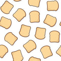 Slices Toast Bread Seamless Pattern On A White Background. Bakery Pastry Product Theme Illustration