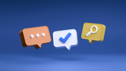 Obraz premium 3D Social media platform, online social communication applications concept, chat on light blue background. 3d illustration
