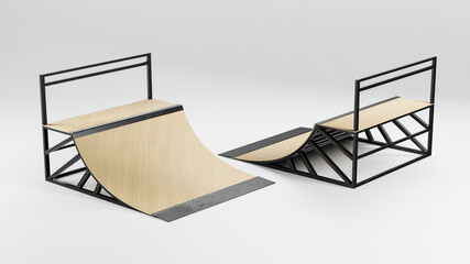 Prototype of half pipe skateboard ramp. 3d illustration © aohodesign